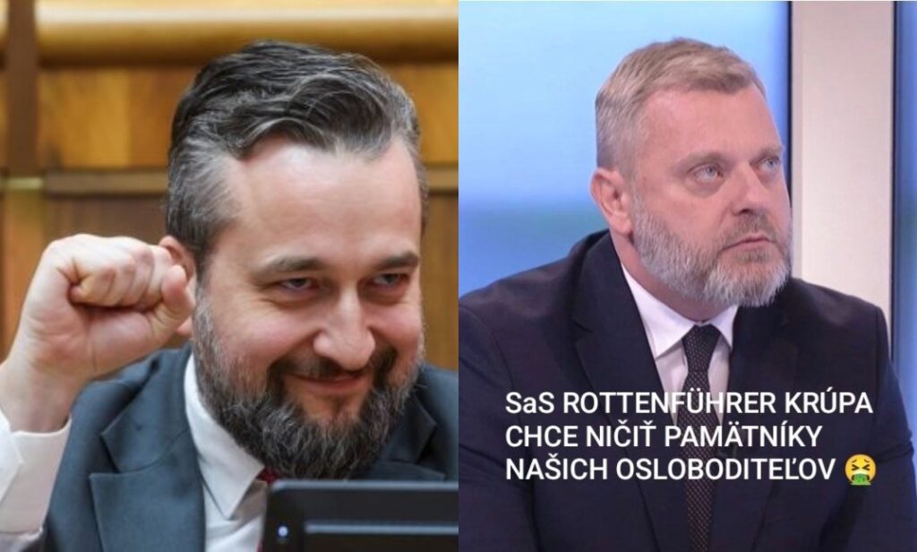 Blaha bráni Konevovu sochu, inštalovanú v Údolí smrti. Krúpu prirovnal ku gestapákom